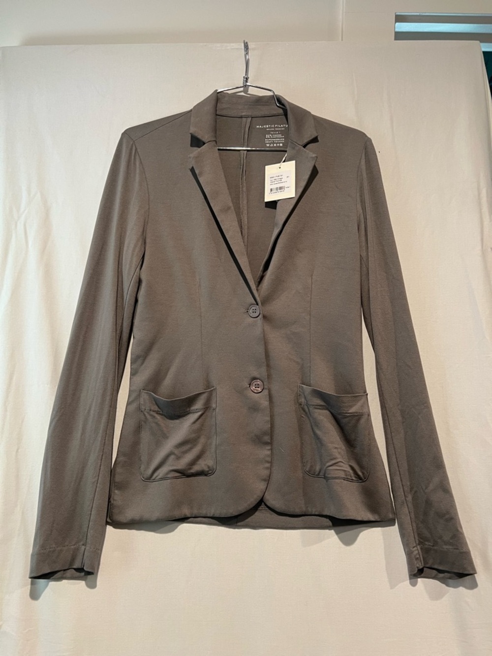 Majestic Filatures Soft Touch Knit Blazer Gray Stretch 2 Button Jacket 1 NWT S - Picture 2 of 10
